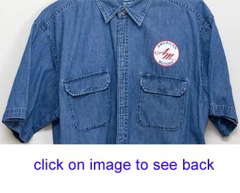 blue denim shirt with AMC logo